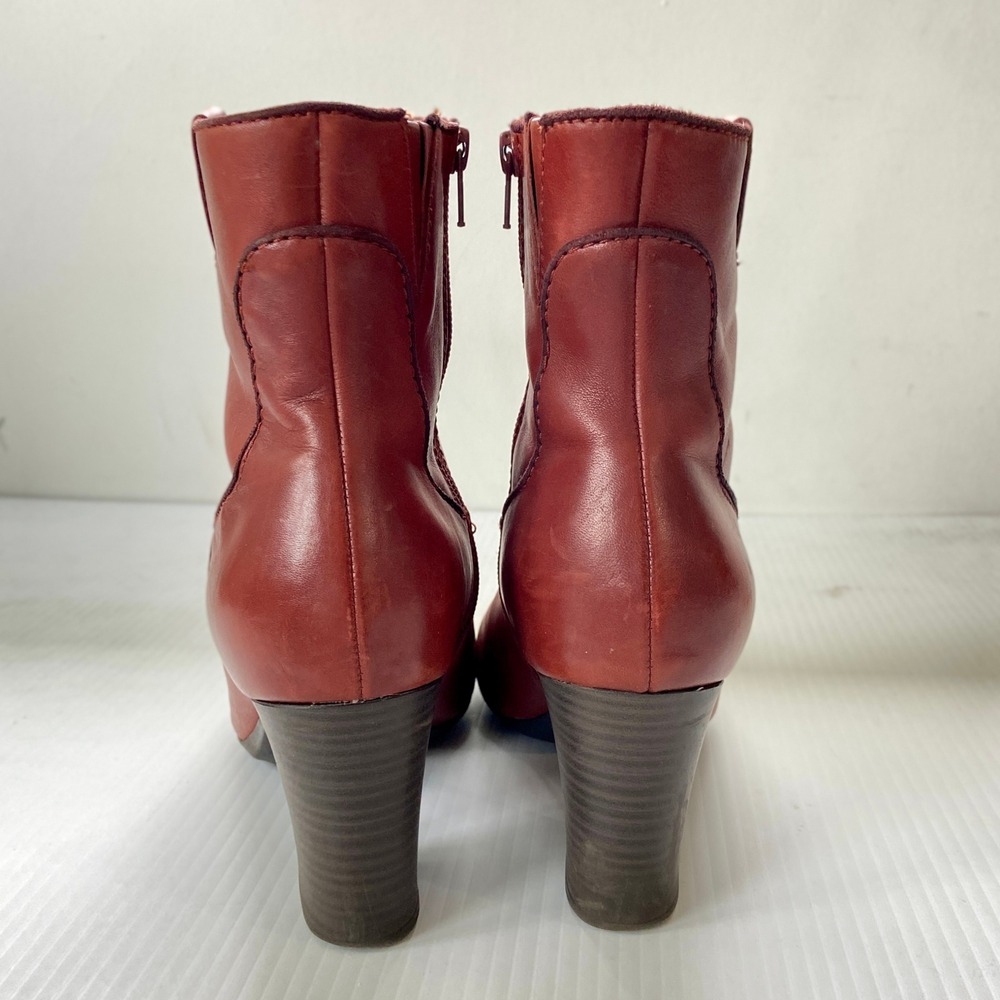 Clarks Stroll Vine Rust Brown Leather Heeled Ankle Boots Womens 10M - Picture 7 of 9